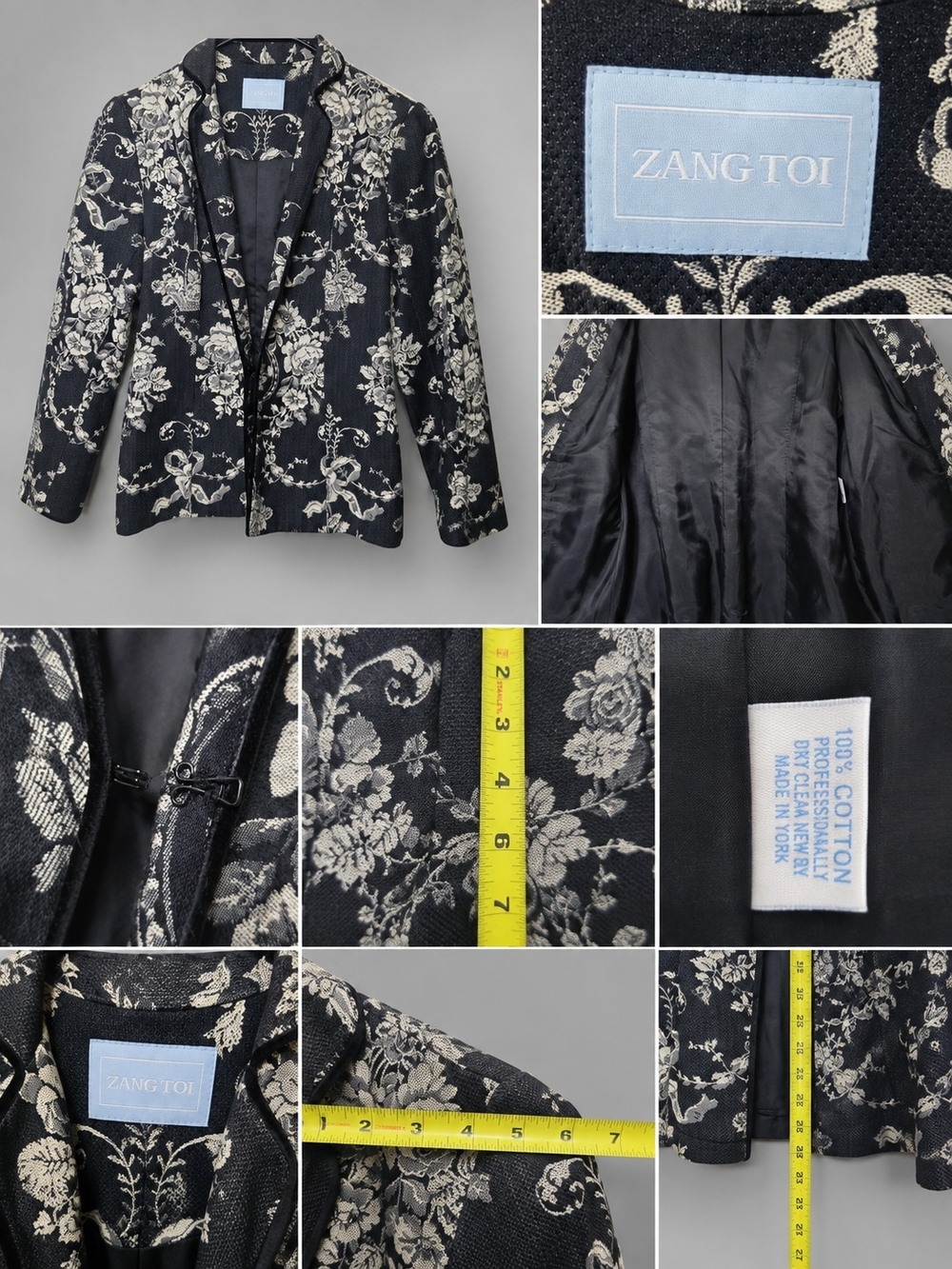 Zang Toi Black Jacket with Cream Floral Jacquard